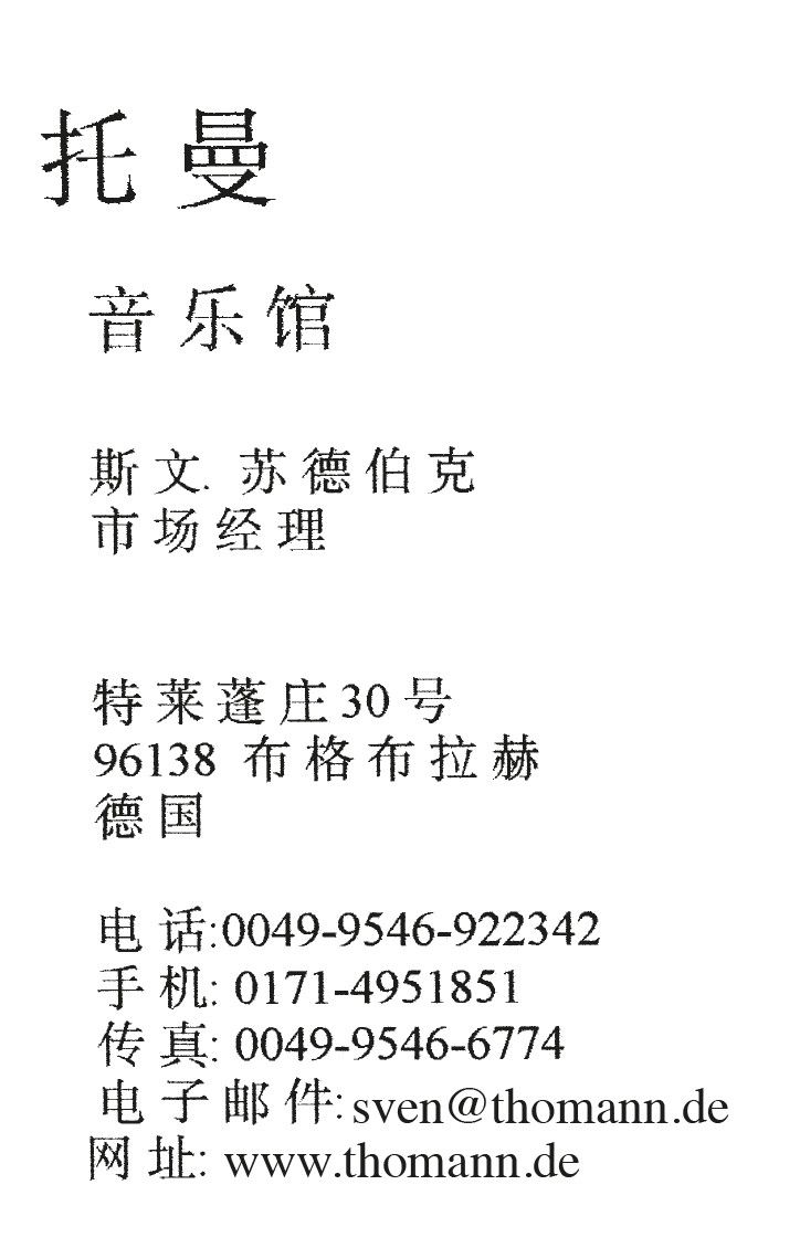 business card example chinese