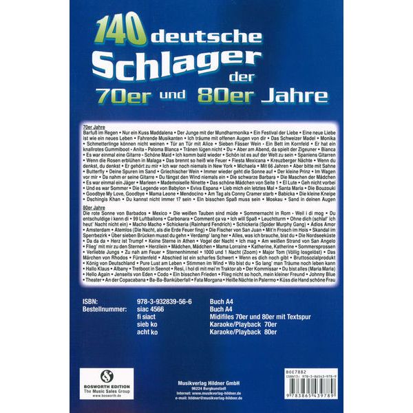 Musikverlag Hildner 140 Deutsche Schlager Der 70er