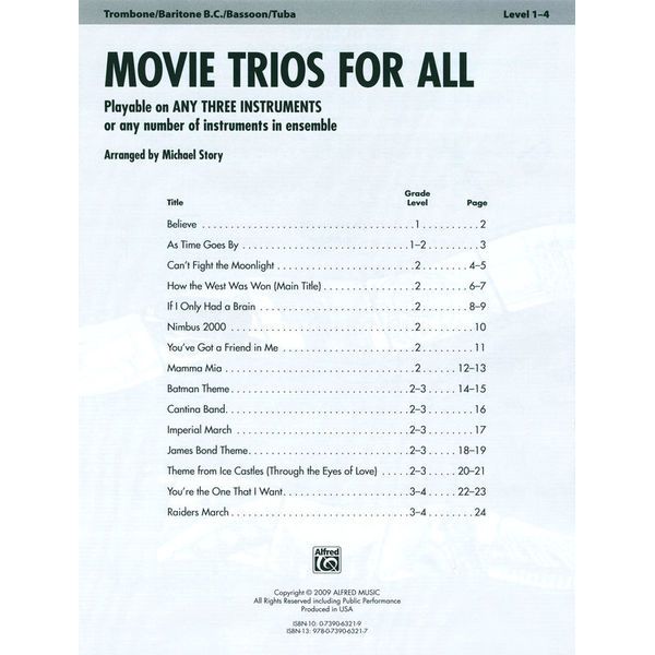 Alfred Music Publishing Movie Trios For All Tromb.