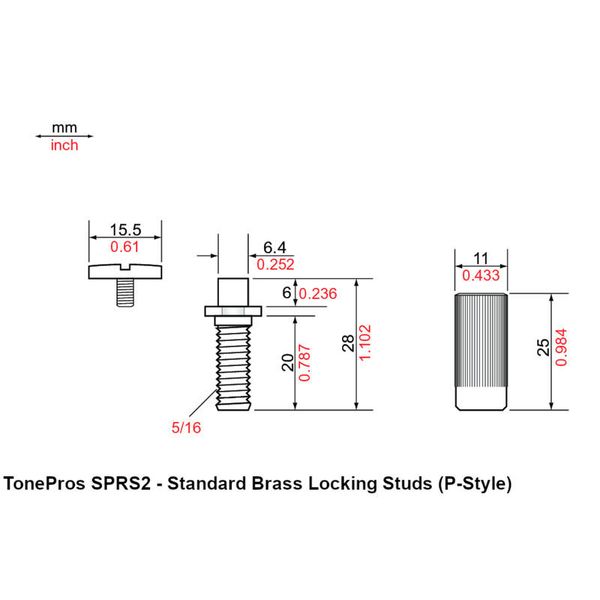 TonePros SPRS2 B Brass Locking Studs
