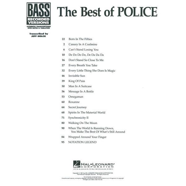 Music Sales The Best Of Police Bass